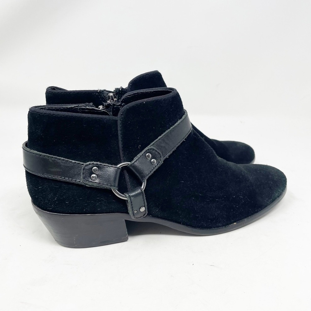 Sam Edelman Black Suede Harness Ankle Boots‎ Size 8 Block Heel Zip Booties